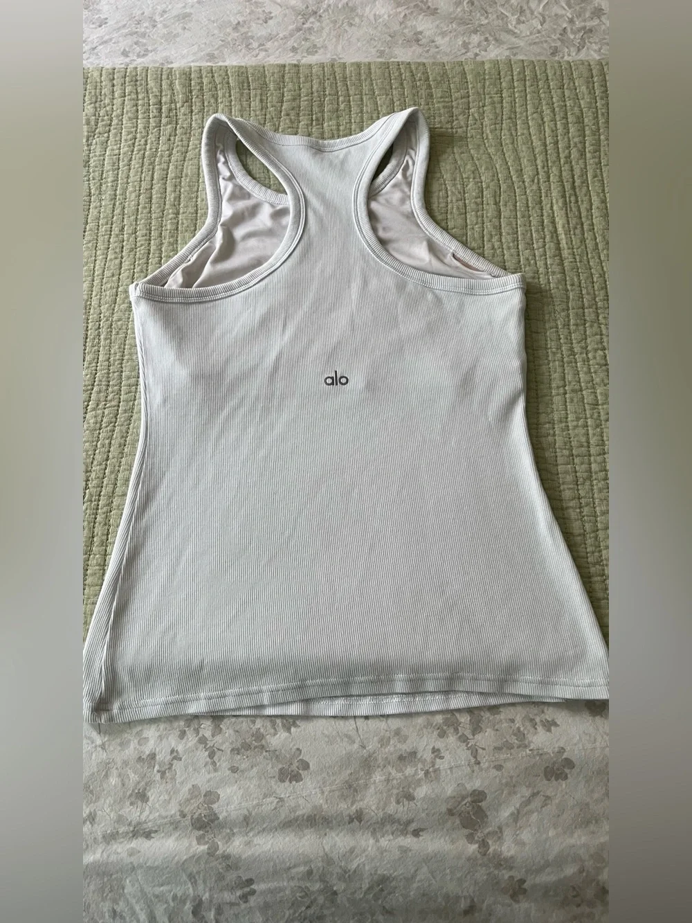 ALO Yoga White Ribbed Scoop Neck Tank Top